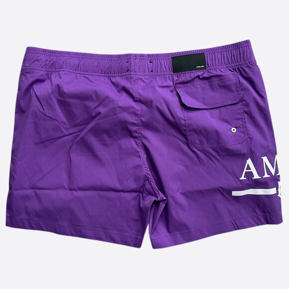 Amiri Purple & White MA Bar Logo Swimshorts - Picture 2 of 5
